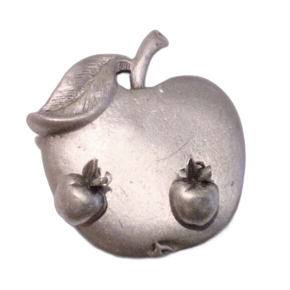 Vintage Pewter Apple Brooch and Earring Set Demi Parure - Picture 1 of 5